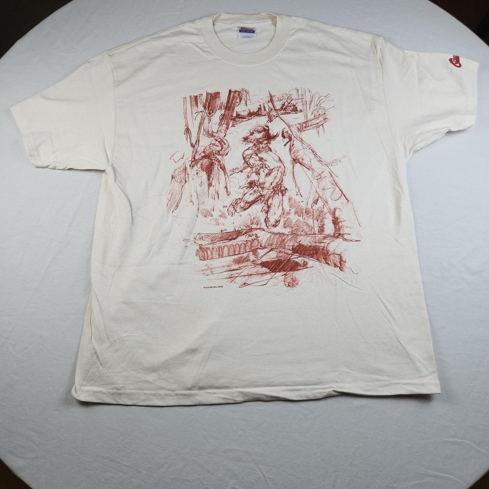 Vintage 2003 Neal Adams Tarzan Graphic Sketch Shirt Mens XL Hanes White Cream